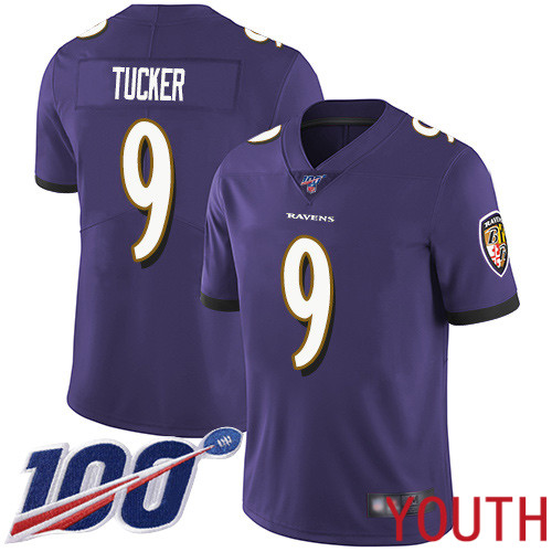 Baltimore Ravens Limited Purple Youth Justin Tucker Home Jersey NFL Football #9 100th Season Vapor Untouchable->youth nfl jersey->Youth Jersey